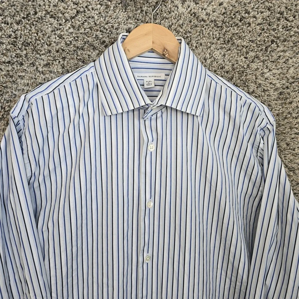 Banana Republic Dress Shirt Mens‎ 16-16.5 Large Blue Striped Button Up Cotton